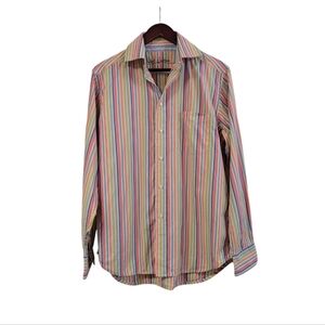 Robert Graham Mens Long Sleeve Button Up Shirt Medium Pastel Rainbow Stripes